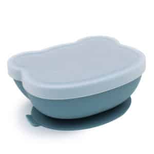 bol bleu pour enfant en silicone avec ventouse et couvercle we might be tiny